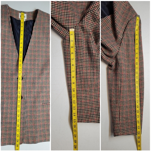 Leslie Fay Vintage Wool Blend Women's Houndstooth Blazer Navy Tan and Red - Picture 10 of 10